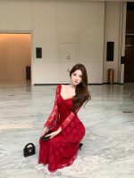 Women's Lace Hollow Square Neck Flared Sleeve Slim Bodycon Dress - Image 3