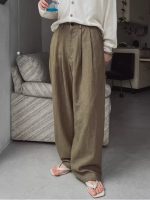 Linen Blend Relaxed Straight-Leg Trousers for Men - Image 13