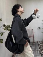 Unisex Vintage Wide-Strap Leather Crossbody Tote Bag - Image 2
