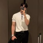 Men’s Slim Fit Ice Silk Striped Knit T-Shirt – Lightweight Draped Short Sleeve Top - Image 4