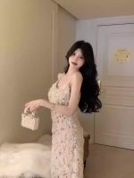French Style Jacquard Embroidered Slip Dress – Elegant Spring Summer Women's Midi Dress