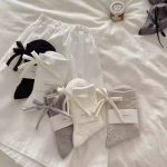 Spring Summer Grey Bow Cotton Slouch Socks