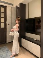 Women's White Lace Backless Ruched Camisole Bodycon Maxi Dress - Image 2