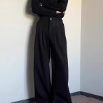 American Retro Black Fleece-Lined Wide-Leg Trousers – Men's Loose Fit Straight Casual Pants for Autumn & Winter