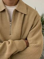 Men’s Oversized Half-Zip Polo Knit Sweater