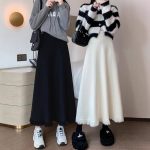 Waist A Line Midi Skirt Elastic Waist Flowy SlimApricot Knit High ming Skirt - Image 7