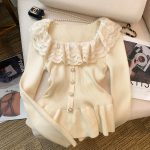 Korean Contrast Color Ruffle Button Sweater – Slim Fit French Style Top for Women - Image 8