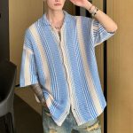 Color Block Hollow Knit Short Sleeve Cardigan - Image 8