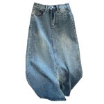 High-Waist Split Denim Skirt – Mid-Length A-Line Slim Fit Skirt for Women - Image 2