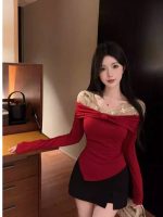 Red Off-Shoulder Bow Long Sleeve Top for Women - Image 4