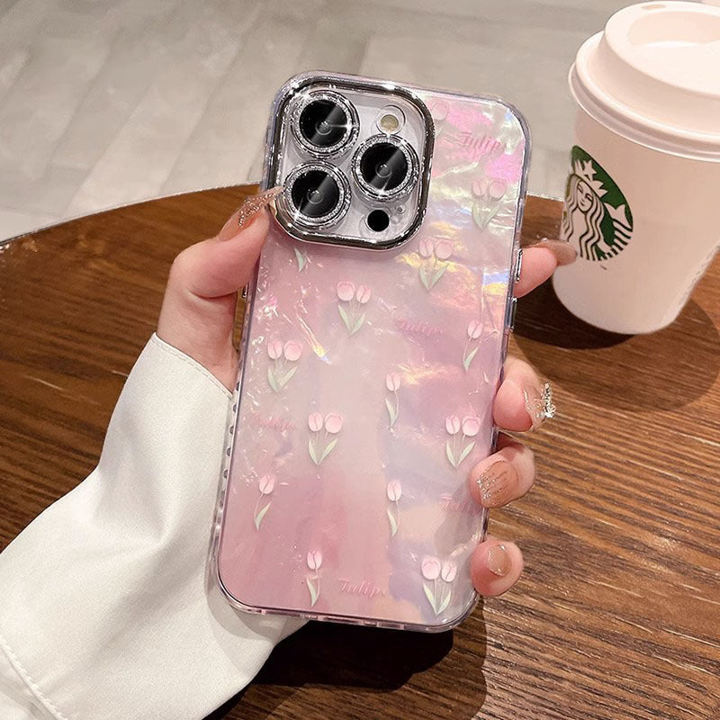 O1CN01IY8fRs1Kzg684PUBg__2213195811235-0-cib Tulip Gradient Flower Glitter iPhone Case – Shell Pattern Full Coverage - Image 1