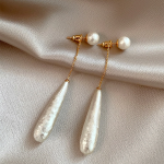 Textured Teardrop Faux Pearl Two-Way Stud Earrings - Image 4