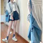 Women’s Blue Striped Shirt Jacket – Japanese Style Niche Fashion Outerwear - Image 3