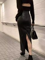 Black PU Leather High-Waist Midi Skirt – Sexy Slimming Bodycon Skirt with Slit for Spring - Image 8