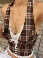 Sexy Lace Plaid Halter Top - Image 5