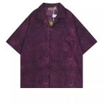 Vintage Purple Cuban Collar Short Sleeve Shirt – Unisex Loose Fit Summer Style