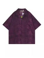 Vintage Purple Cuban Collar Short Sleeve Shirt – Unisex Loose Fit Summer Style
