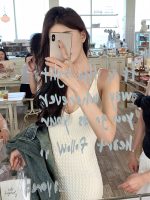 Women's White V-Neck Knit Camisole Slim Fit Bodycon Dress - Image 6