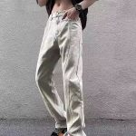Men’s Vintage Yellow Mud Wash Loose Straight Denim Pants