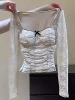 Elegant Pleated Lace Long Sleeve Top - Image 5