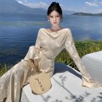 Women's Modern Style Long Sleeve Draped Bodycon Evening Dress - Image 7