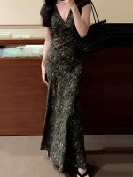 French Green Vintage Floral Maxi Dress - Image 5