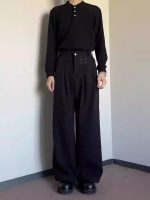 American Retro Black Fleece-Lined Wide-Leg Trousers – Men's Loose Fit Straight Casual Pants for Autumn & Winter - Image 4