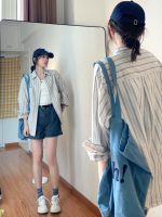 Women’s Blue Striped Shirt Jacket – Japanese Style Niche Fashion Outerwear - Image 7