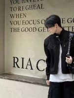 Padded Shoulder Functional Jacket for Men – Short Loose Vibe Stand Collar Street Style