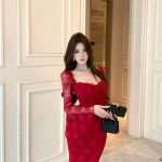 Women's Lace Hollow Square Neck Flared Sleeve Slim Bodycon Dress