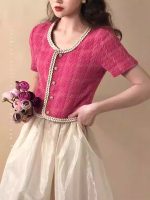 Plum Purple French Style Cropped Jacket – Vintage Woven Short Sleeve Chanel-Inspired Top - Image 2