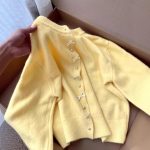 High End Butter Yellow Knit Cardigan Long Sleeve Button Up Sweater for Women - Image 5
