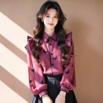 Rose Red Butterfly Print Puff Sleeve Top – Women's Flying Sleeve Blouse - Image 5