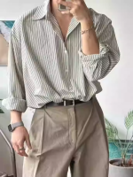 Italian Neapolitan Style Slim Fit Striped Shirt – Men's Light Luxury Long Sleeve Dress Shirt - Image 13