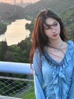 Women’s V-Neck Ruffle Long Sleeve Shirt – 2025 Spring Summer Slim Fit Sun Protection Top - Image 5