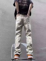 Men’s Vintage Yellow Mud Wash Loose Straight Denim Pants - Image 3