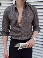 Men’s Printed Slim Fit Long Sleeve Shirt – 2025 British Style Wrinkle-Resistant Dress Shirt - Image 2