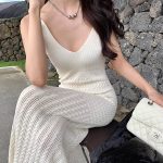 Women's White V-Neck Knit Camisole Slim Fit Bodycon Dress