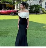 Women’s Color-Block Pleated Off-Shoulder Maxi Dress - Image 10