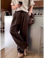 Linen Blend Relaxed Straight-Leg Trousers for Men - Image 10