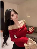 Red Off-Shoulder Bow Long Sleeve Top for Women - Image 3