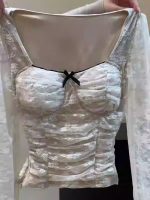 Elegant Pleated Lace Long Sleeve Top - Image 4