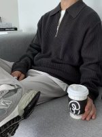 Men’s Oversized Half-Zip Polo Knit Sweater - Image 2