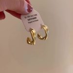 Irregular Gold Minimalist Hoop Stud Earrings - Image 3