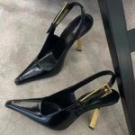 Black Patent Leather Pointed Stiletto Heels – Elegant Metal Baotou Sandals Inspired by Nazha - Image 2