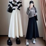 Waist A Line Midi Skirt Elastic Waist Flowy SlimApricot Knit High ming Skirt - Image 8