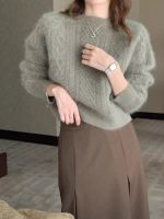 Women’s Mohair Cable Knit Cropped Sweater with Soft Plush Texture - Image 4