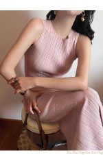 Women's Sleeveless Slim Fit Waist-Cinched Slit Bodycon Maxi Dress - Image 3