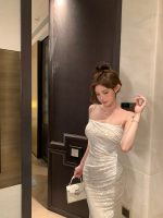 Women's White Lace Backless Ruched Camisole Bodycon Maxi Dress - Image 8