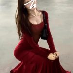 Red Square Neck Bodycon Long Dress for Women Inner Layer Elegant Slim Fit Dress